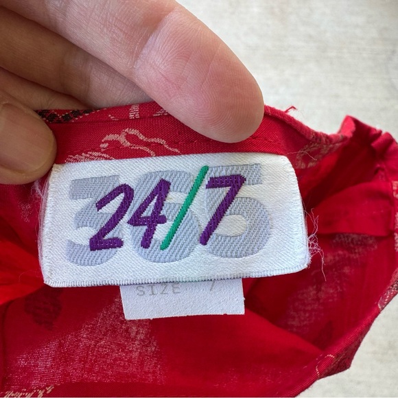 Vintage 24/7 365 Red Asian Floral Pattern Cotton Mini Skirt USA Size XS 26" - Picture 3 of 3